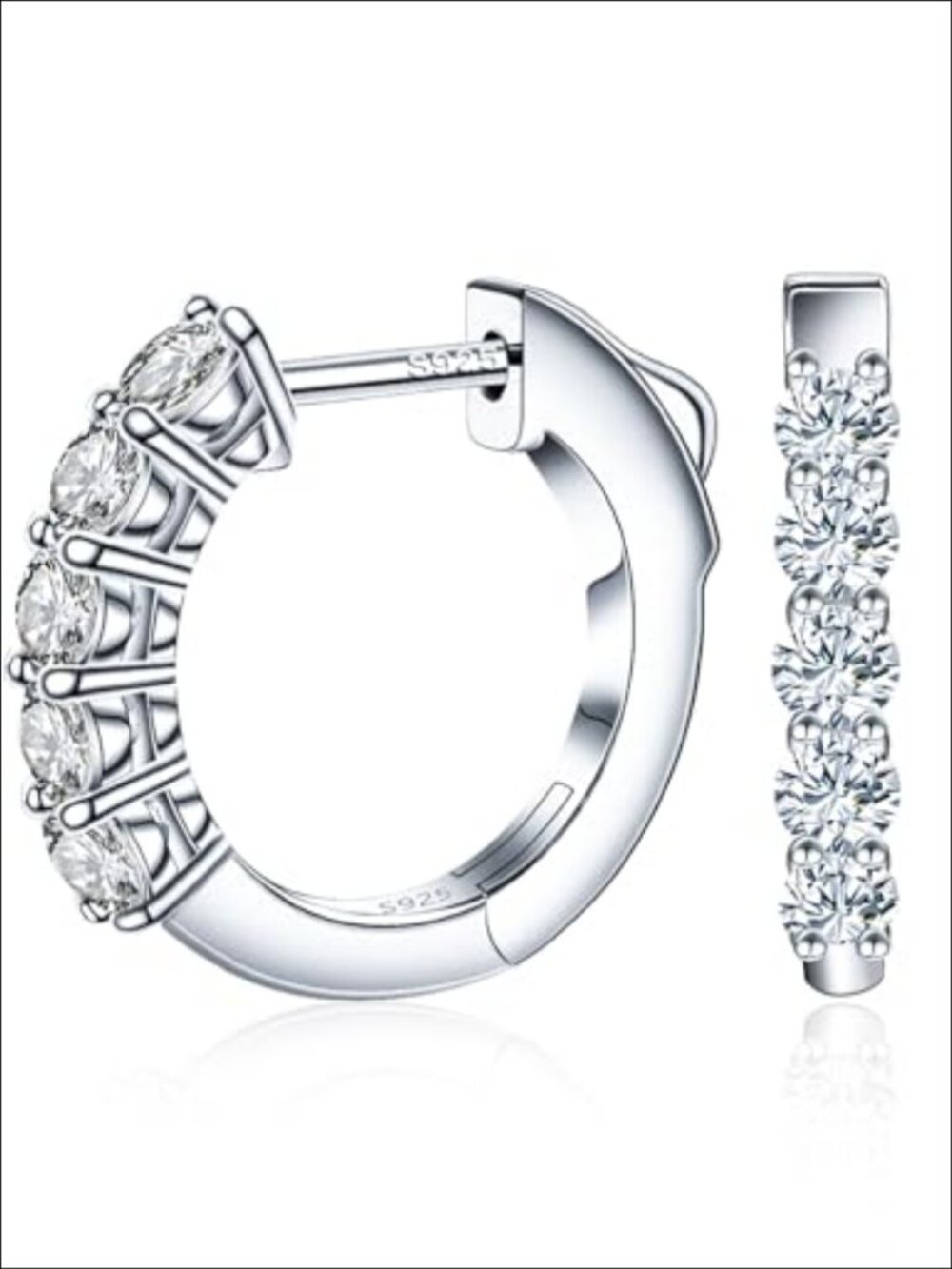 Moissanite Huggie Hoop Earrings 18K White Gold Plated 925 Sterling Silver